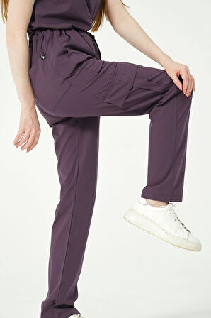 Mürdüm Likralı Kargo Cep Doktor Hemşire Forması Tek Alt Unisex