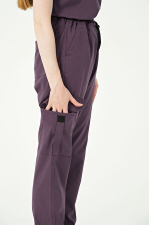 Mürdüm Likralı Kargo Cep Doktor Hemşire Forması Tek Alt Unisex