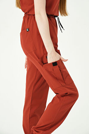 Kiremit Likralı Kargo Cep Jogger Paça Doktor Hemşire Forması Tek Alt Unisex