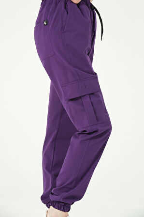 Mor Likralı Kargo Cep Jogger Paça Doktor Hemşire Forması Tek Alt Unisex