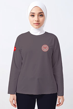 Gri 112 Acil Sağlık Bisiklet Yaka Uzun Kollu Tişört Unisex