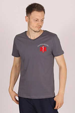 Gri Paramedik V Yaka Tişört Unisex