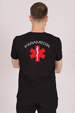Siyah Paramedik Bisiklet Yaka Tişört Unisex