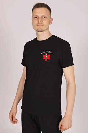 Siyah Paramedik Bisiklet Yaka Tişört Unisex