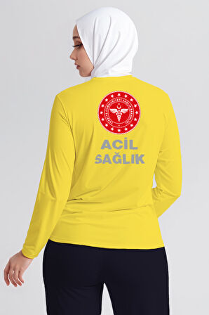 Sarı 112 Acil Sağlık Bisiklet Yaka Uzun Kollu Tişört Unisex