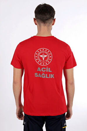 Kırmızı 112 Acil Sağlık V Yaka Tişört Unisex