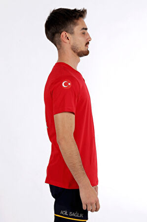 Kırmızı 112 Acil Sağlık V Yaka Tişört Unisex