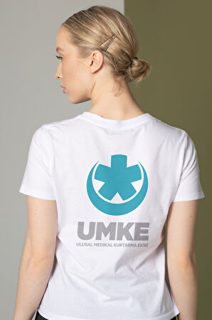 Beyaz UMKE Bisiklet Yaka Tişört Unisex