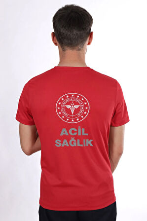 Kırmızı 112 Acil Sağlık Dry Touch Bisiklet Yaka Tişört Unisex
