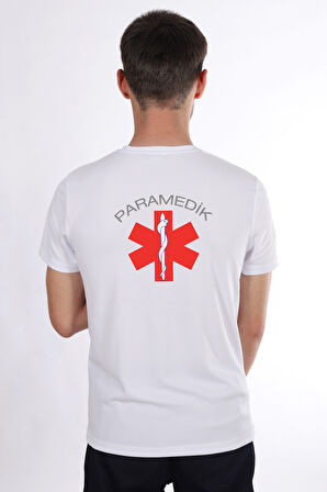 Beyaz Paramedik Dry Touch Bisiklet Yaka Tişört Unisex
