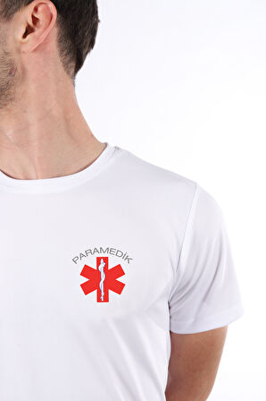 Beyaz Paramedik Dry Touch Bisiklet Yaka Tişört Unisex