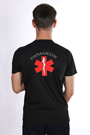 Siyah Paramedik Dry Touch Bisiklet Yaka Tişört Unisex