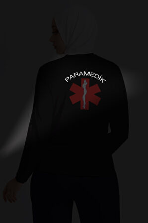 Beyaz Paramedik Bisiklet Yaka Uzun Kollu Tişört Unisex