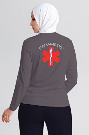 Gri Paramedik Bisiklet Yaka Uzun Kollu Tişört Unisex