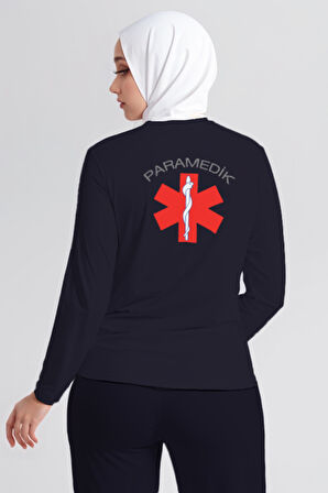 Lacivert Paramedik Bisiklet Yaka Uzun Kollu Tişört Unisex