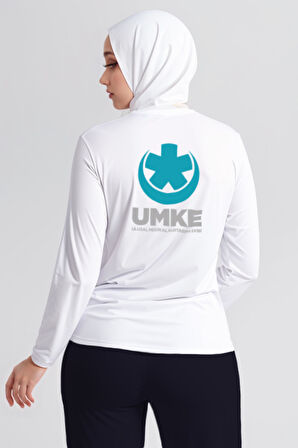 Beyaz UMKE Bisiklet Yaka Uzun Kollu Tişört Unisex