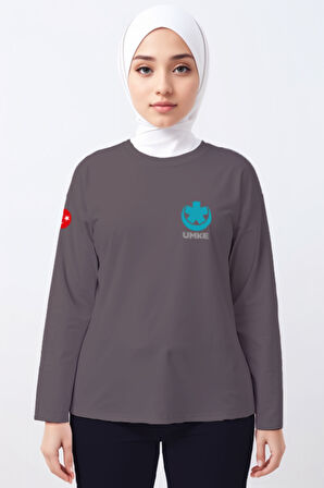 Gri UMKE Bisiklet Yaka Uzun Kollu Tişört Unisex