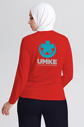 Kırmızı UMKE Bisiklet Yaka Uzun Kollu Tişört Unisex