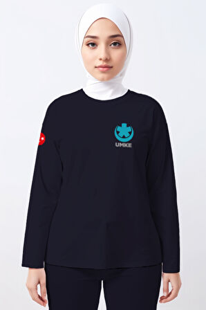Lacivert UMKE Bisiklet Yaka Uzun Kollu Tişört Unisex