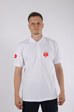 Beyaz Paramedik Polo Yaka Tişört Unisex