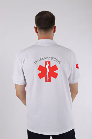 Beyaz Paramedik Polo Yaka Tişört Unisex