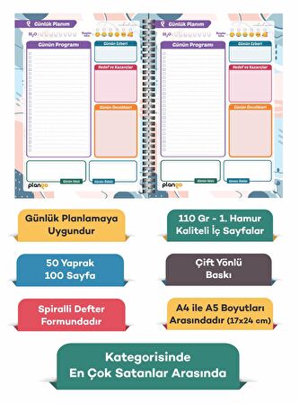 Turkuaz Kareler Günlük Planlayıcı Defter - Daily Planner - Ders Çalışma Planlayıcı Defteri - Planlam