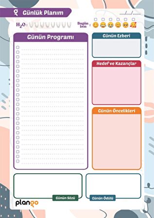 Turkuaz Kareler Günlük Planlayıcı Defter - Daily Planner - Ders Çalışma Planlayıcı Defteri - Planlam