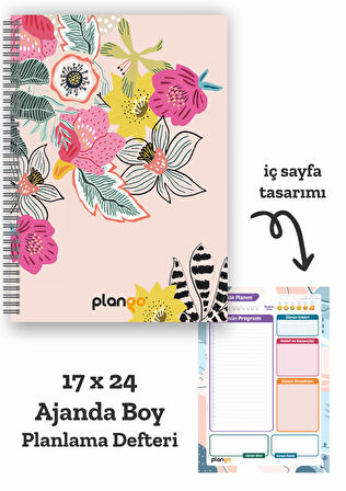 Renkli Çiçekler Spiralli Günlük Planlama Defteri - 100 Sayfa - 17x24 Planlayıcı Defter