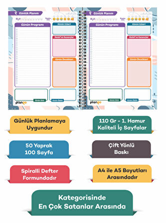Renkli Çiçekler Spiralli Günlük Planlama Defteri - 100 Sayfa - 17x24 Planlayıcı Defter