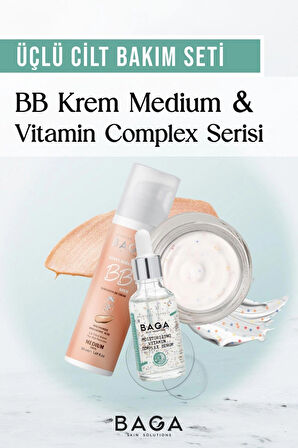 Baga BB Krem Medium & Vitamin Kompleks Krem & Vitamin Kompleks Serum Üçlü Cilt Bakım Seti