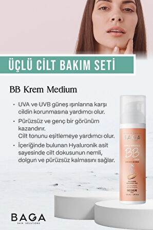 Baga BB Krem Medium & Vitamin Kompleks Krem & Vitamin Kompleks Serum Üçlü Cilt Bakım Seti