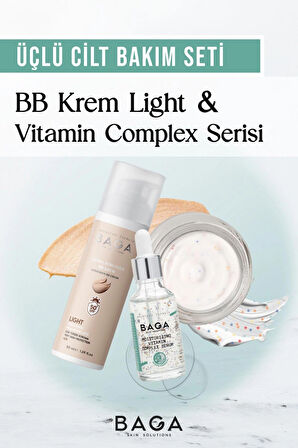 Baga BB Krem Light & Vitamin Kompleks Krem & Vitamin Kompleks Serum Üçlü Cilt Bakım Seti