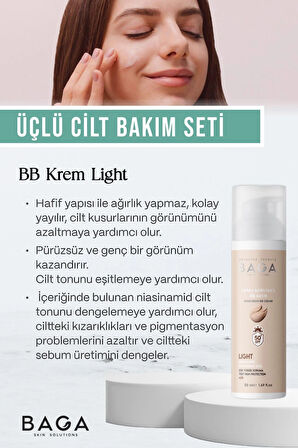 Baga BB Krem Light & Vitamin Kompleks Krem & Vitamin Kompleks Serum Üçlü Cilt Bakım Seti