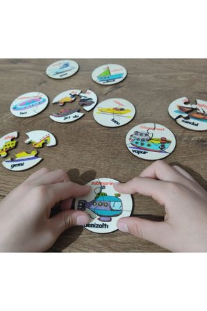 Türkçe Ingilizce Deniz Taşıtları Ahşap Renkli Puzzle 9 Araç 27 Parça