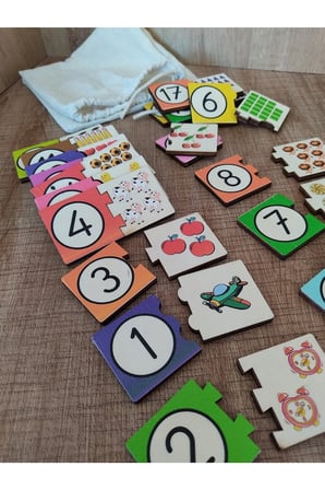 Montessori Renkli Sayı Ve Miktarları Eşleştirme Ahşap Puzzle 18 Rakam