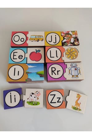 Montessori Renkli Alfabe Eşleştirmeli Puzzle 9 Cm * 4,5 Cm