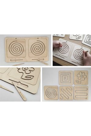 Montessori Kalemli Tablalı Iki El Kas Hareketleri Için Çizgi Çalışma Şablonları