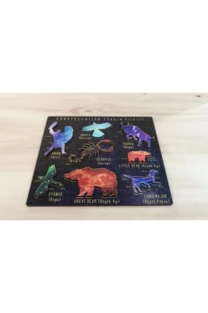 Montessori Doğal Ahşap Renkli Takım Yıldızları Eğitici Oyun Seti Puzzle