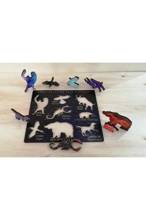 Montessori Doğal Ahşap Renkli Takım Yıldızları Eğitici Oyun Seti Puzzle