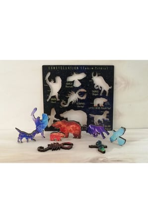 Montessori Doğal Ahşap Renkli Takım Yıldızları Eğitici Oyun Seti Puzzle