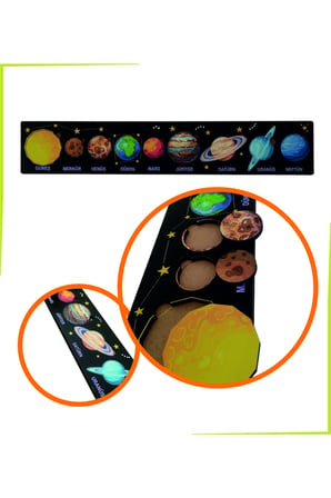 Ahşap Siyah Gezegenler Renkli Güneş Sistemi 49 Cm * 9 Cm