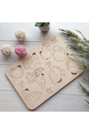 Montessori Boyanabilir 3'lü Puzzle Seti Hayvanlar Meyveler Ve Sebzeler Doğal Ahşap