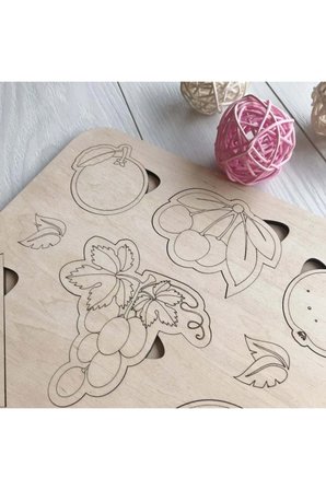 Montessori Boyanabilir Meyveler Puzzle Doğal Ahşap