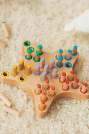 Montessori Ahşap Duyusal Eğiti Oyuncak renk eşleştirmeli pim takmalı yıldız
