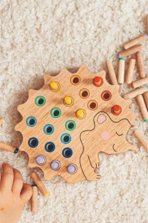 Montessori Ahşap Duyusal Eğiti Oyuncak renk eşleştirmeli pim takmalı kirpi