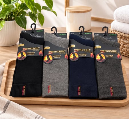 4 Lü Royam Mosaic Bambu Erkek Kalın Kışlık Termal Soket Dikişsiz Çorap Koku Yapmaz