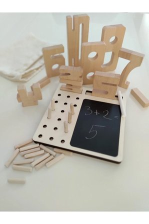 Masif Doğal Ahşap Montessori Ilk Matematiğim Çok Amaçlı Yazı Tahtalı Pimli Etkinlik Oyunu