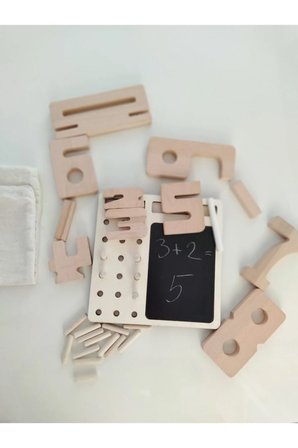 Masif Doğal Ahşap Montessori Ilk Matematiğim Çok Amaçlı Yazı Tahtalı Pimli Etkinlik Oyunu