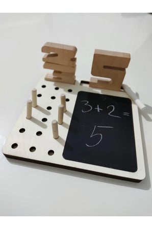 Masif Doğal Ahşap Montessori Ilk Matematiğim Çok Amaçlı Yazı Tahtalı Pimli Etkinlik Oyunu
