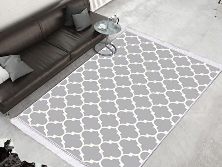 Dekoreko İnci Halı Dijital Saçaklı 2025 -Beyaz